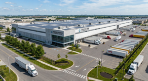 Modern logistics distribution warehouse center showcasing industrial real estate property financing options.